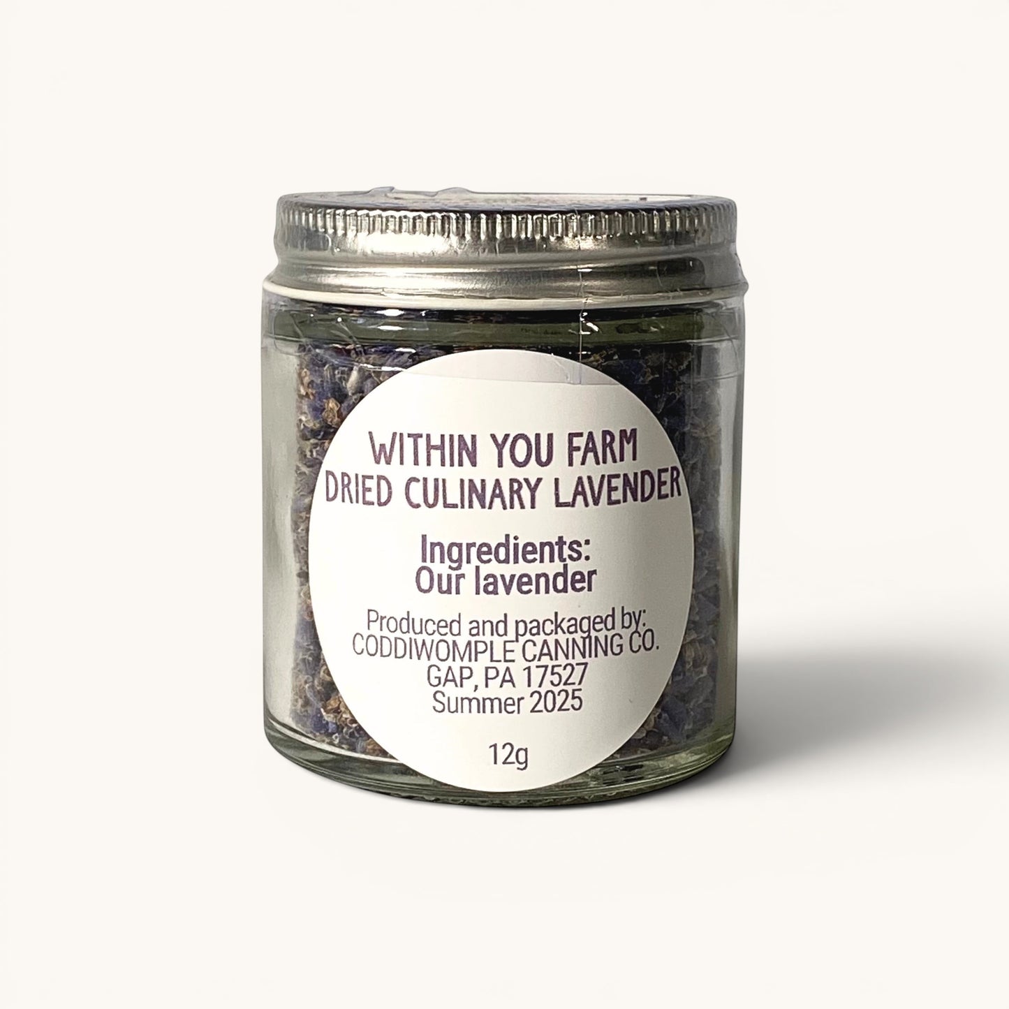 Within You Farm dried culinary lavender buds in a glass jar