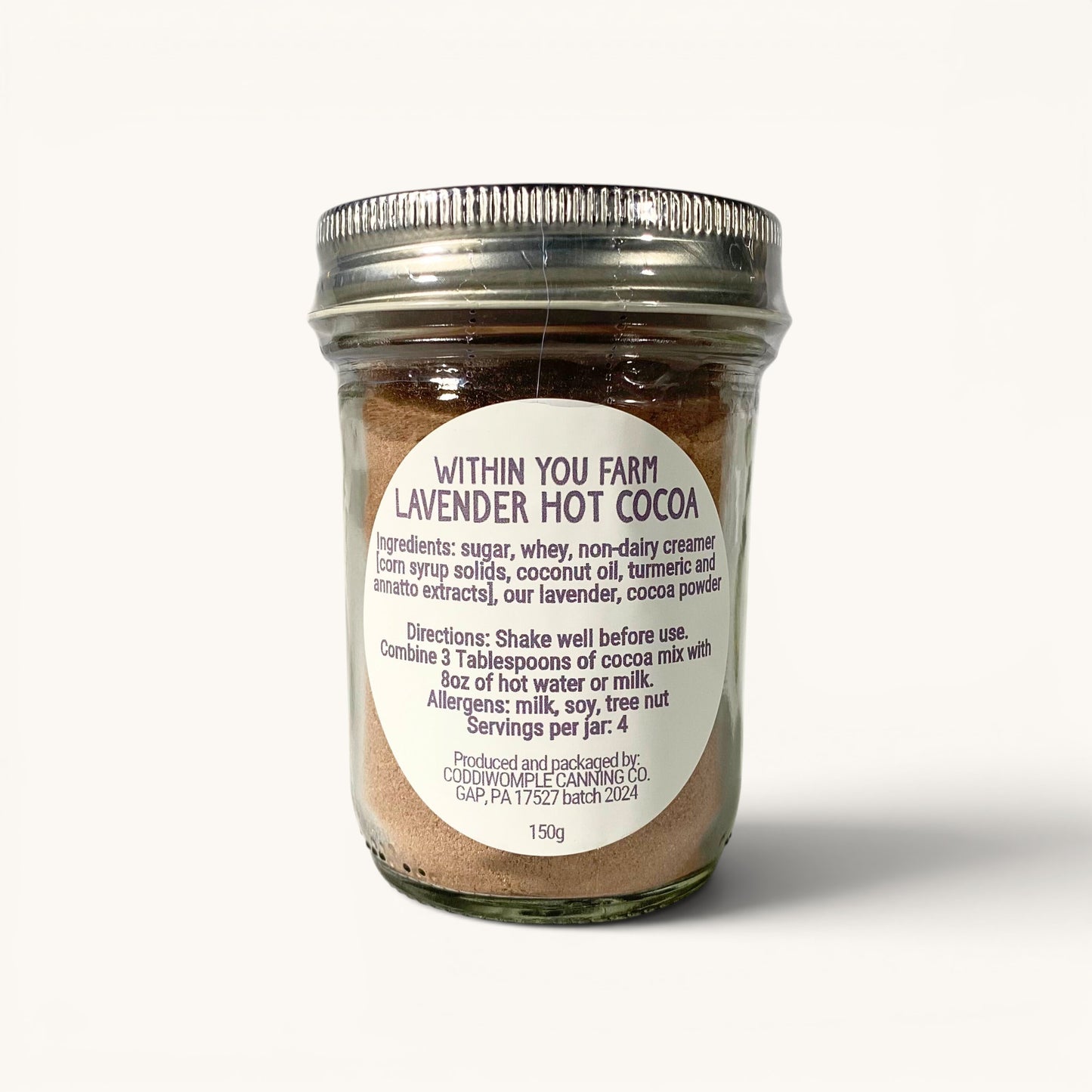 Within You Farm lavender hot cocoa mix in an 8oz jar