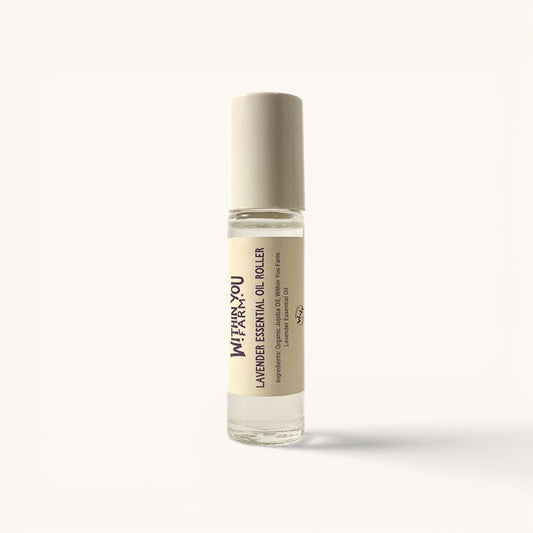 Within You Farm lavender essential oil roller, 10ml bottle with rollerball