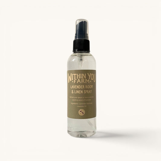 Within You Farm lavender pillow and linen spray bottle