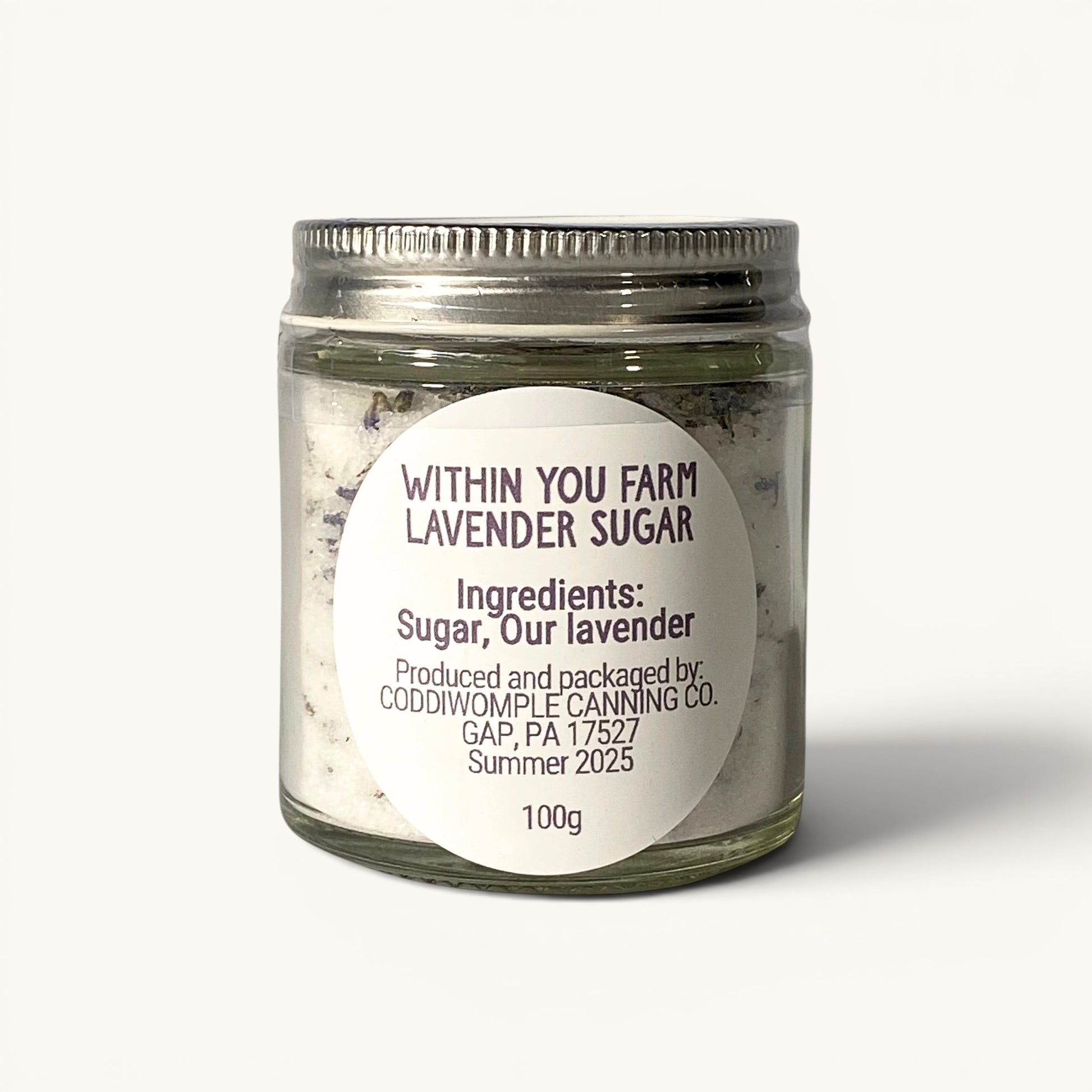 Within You Farm lavender sugar in a glass jar