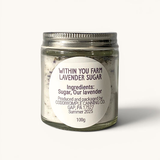 Within You Farm lavender sugar in a glass jar