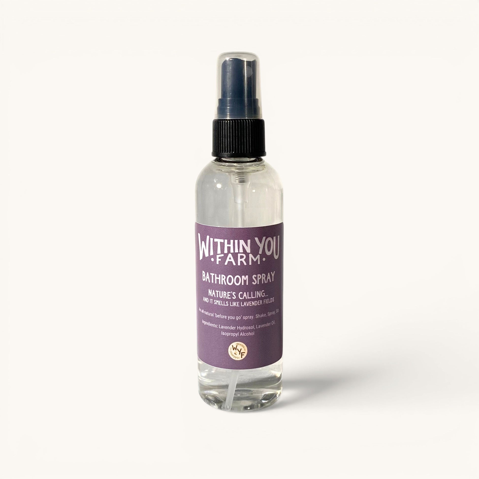 Within You Farm lavender bathroom spray bottle
