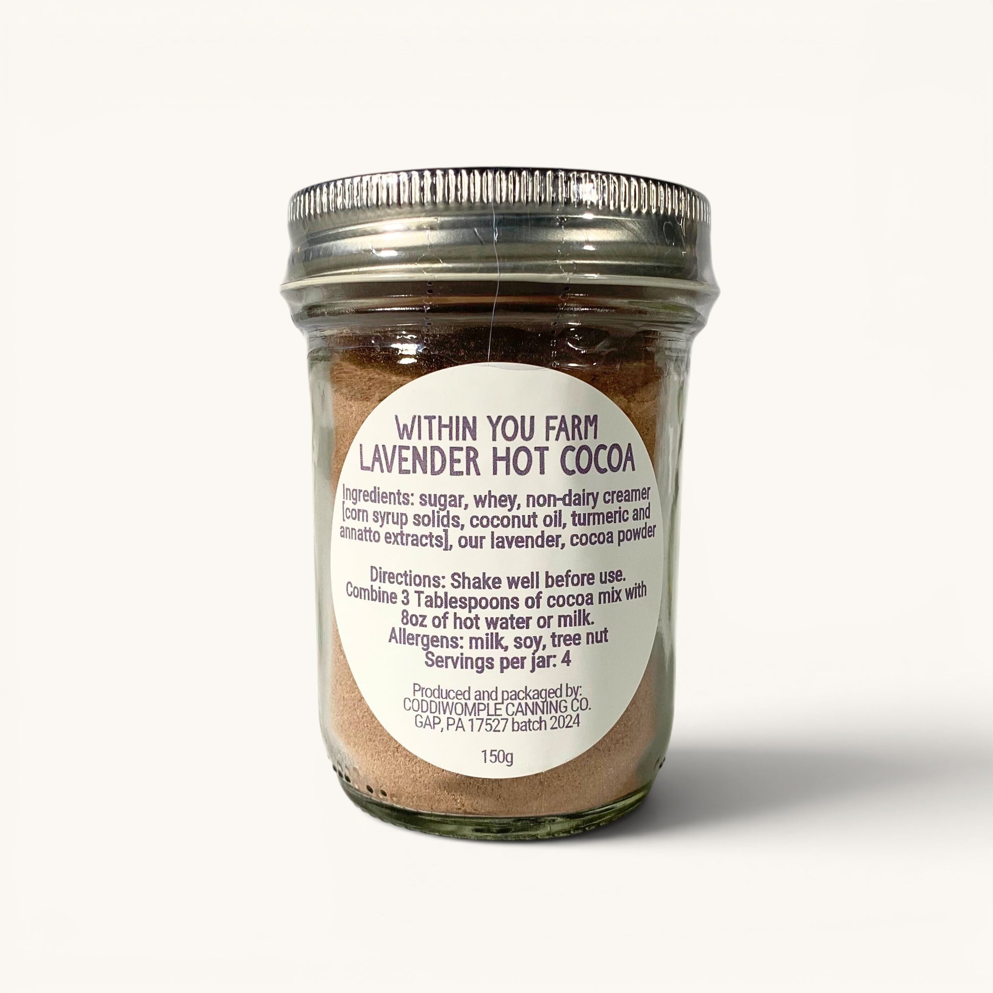 Within You Farm lavender hot cocoa mix in an 8oz jar